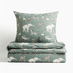 H&M home Animal Print Green Bedding Set- DUVET & PILLOWCASE ONLY